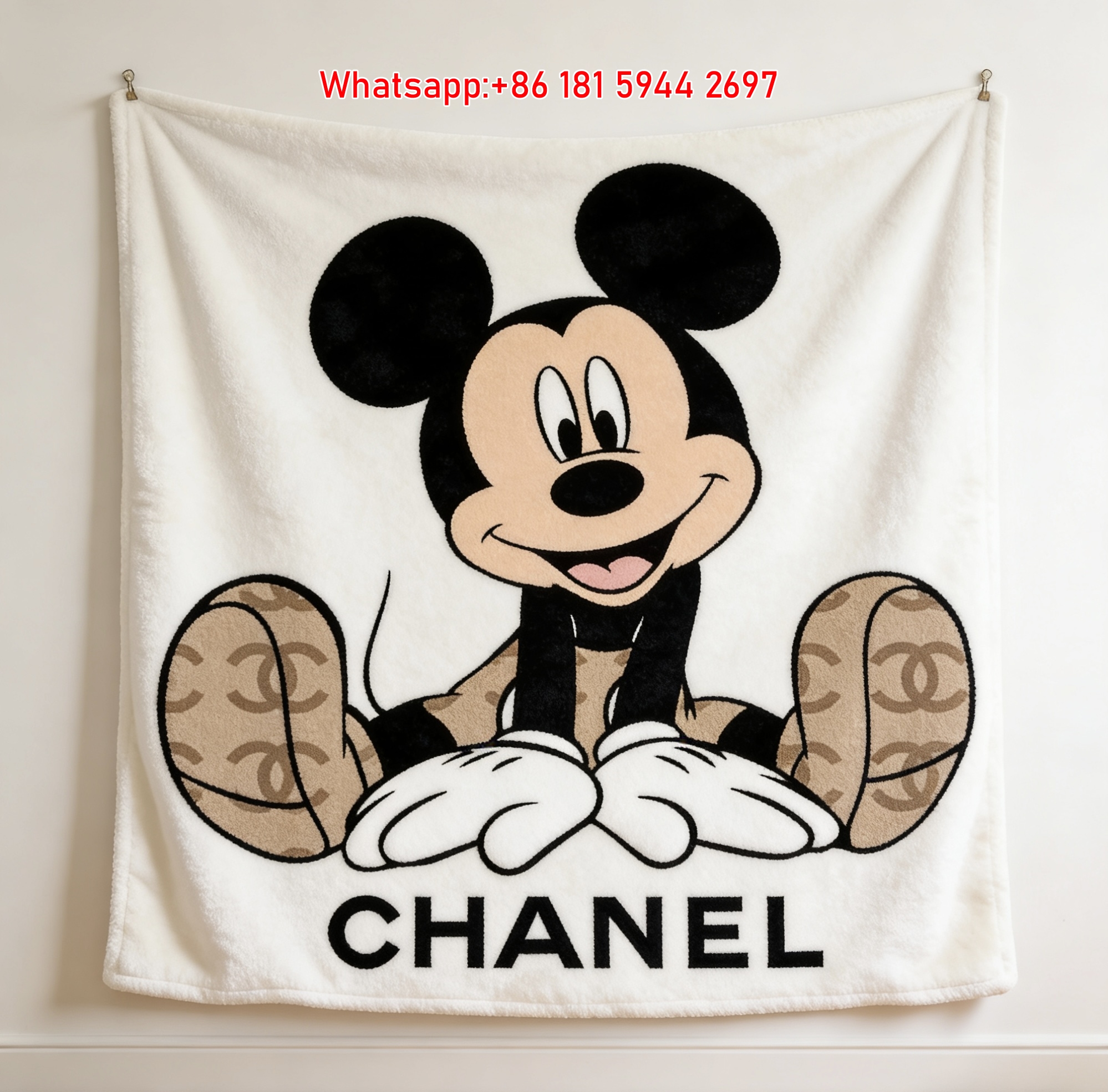 Chanel Inspired Mickey Monogram Flannel Sofa Throw Blanket IMG_7393